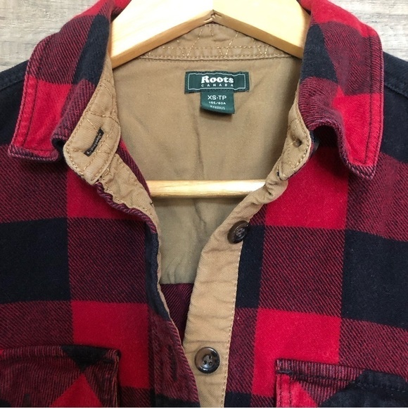 Roots Red and Black Plaid Buffalo Check Flannel Button Up Shirt XS - Picture 5 of 10